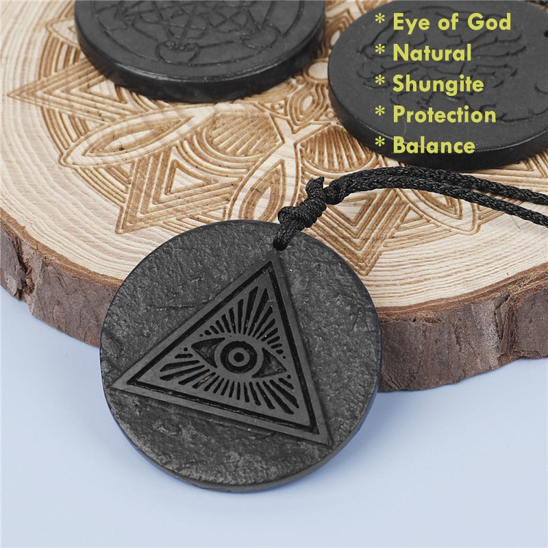Eye of God Shungite Pendant Necklace for Men – Natural Protection Jewelry