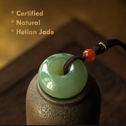 Premium Certified Hetian Jade Donut Necklace – Authentic Natural Jade Pendant