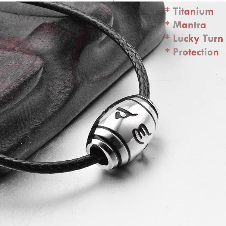 Tibetan Buddhist Mani Mantra Necklace – Titanium Prayer Wheel Pendant for Men