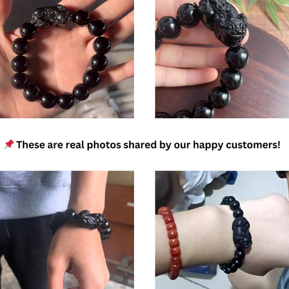 Natural Black Obsidian Pixiu Bracelet – Feng Shui Wealth & Protection