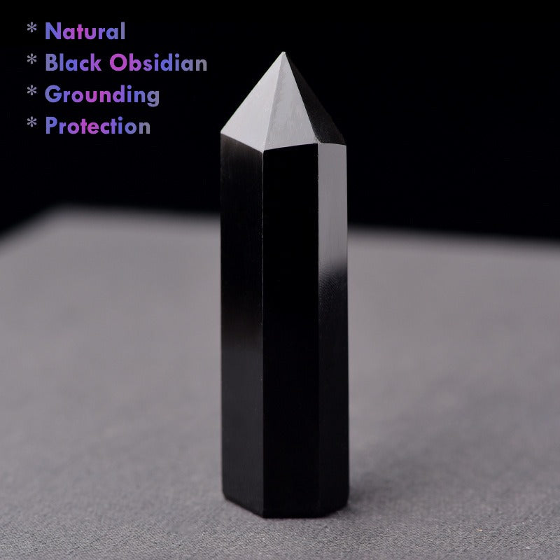 Natural Black Obsidian Crystal Point grounding protection stone