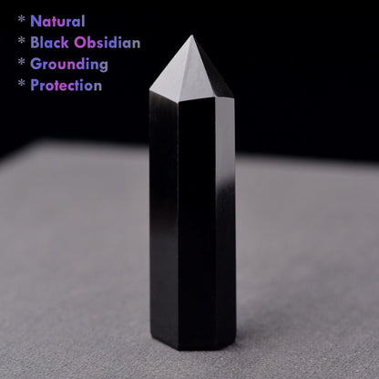 Natural Black Obsidian Crystal Point grounding protection stone