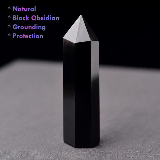 Natural Black Obsidian Crystal Point grounding protection stone