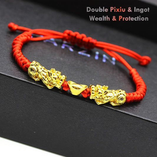 Double Pixiu Ingot Red String Bracelet Feng Shui Jewelry