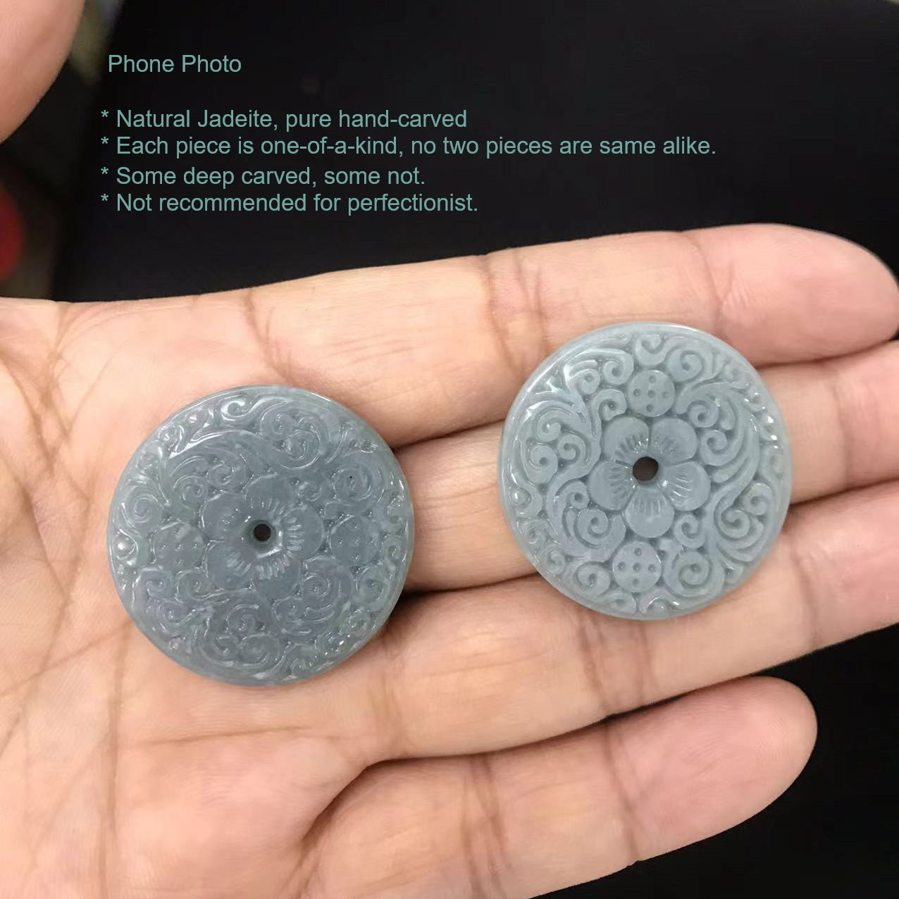 Certified Blue Water Jade Pendant Necklace Vintage Carved Design