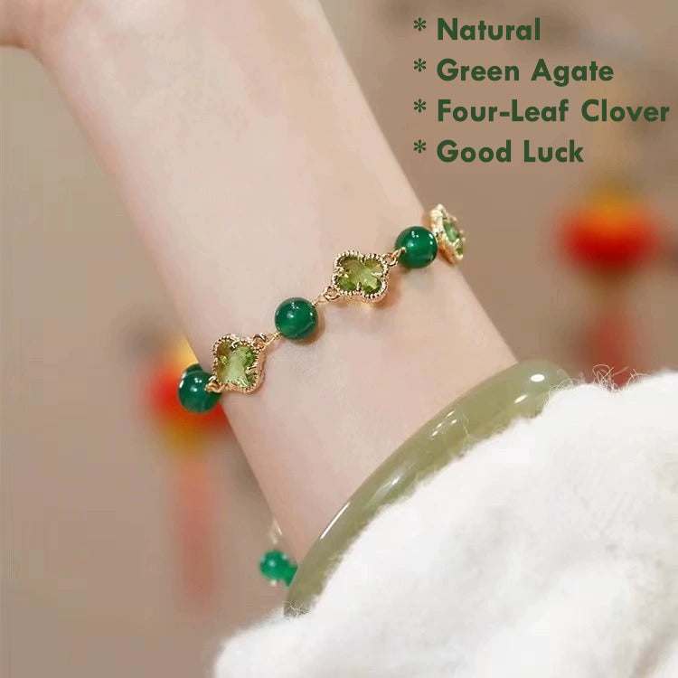 green agate four leaf clover bracelet women gold chain adjustable