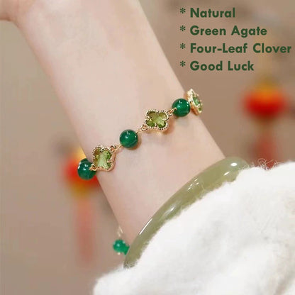 green agate four leaf clover bracelet women gold chain adjustable