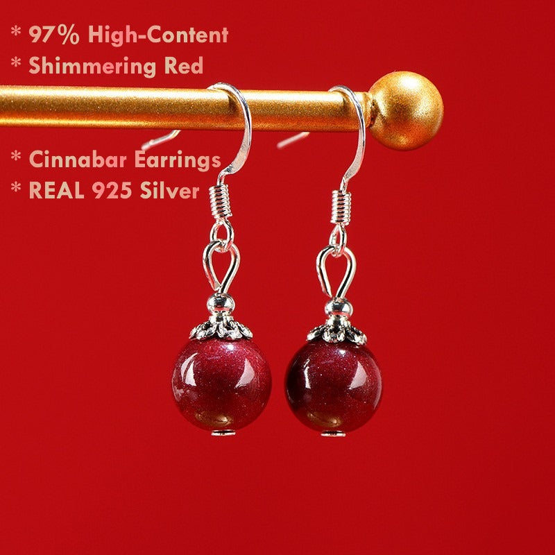High-content red cinnabar bead earrings for women bold accessory
