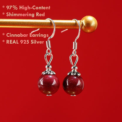 High-content red cinnabar bead earrings for women bold accessory