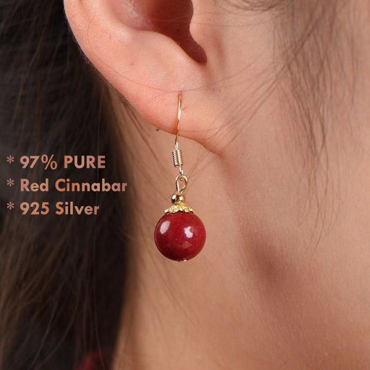 Red cinnabar 10mm pendant earrings 925 sterling silver setting