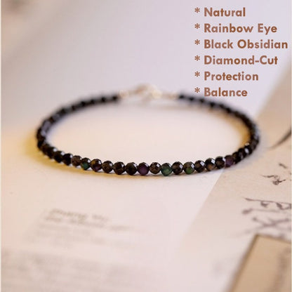 Natural Rainbow Eye Obsidian Bracelet – Visible Rainbow Sheen in Light