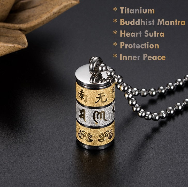 Titanium Buddhist Mani Mantra necklace Om Mani Padme Hum engraved pendant