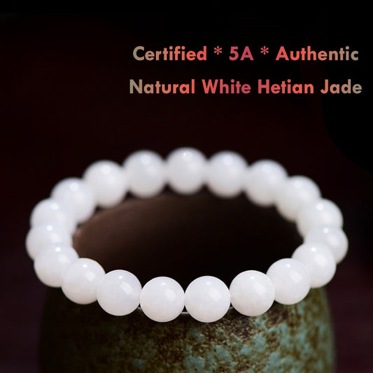 Certified 5A White Hetian Jade Bracelet - Harmony & Balance