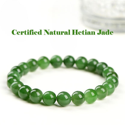 Certified Dark Green Hetian Jade Bracelet – Authentic Natural Jade Jewelry for Harmony, Luck & Protection