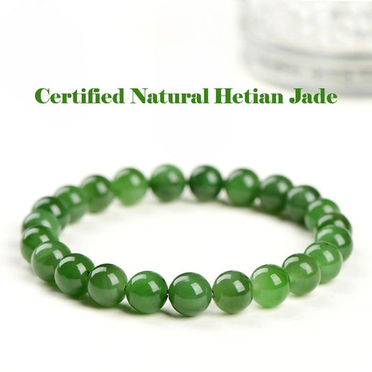 Certified Dark Green Hetian Jade Bracelet – Authentic Natural Jade Jewelry for Harmony, Luck & Protection