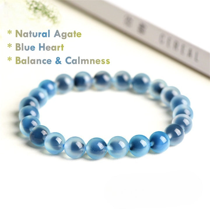 natural blue agate beads bracelet emotional healing blue heart agate