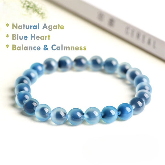 natural blue agate beads bracelet emotional healing blue heart agate