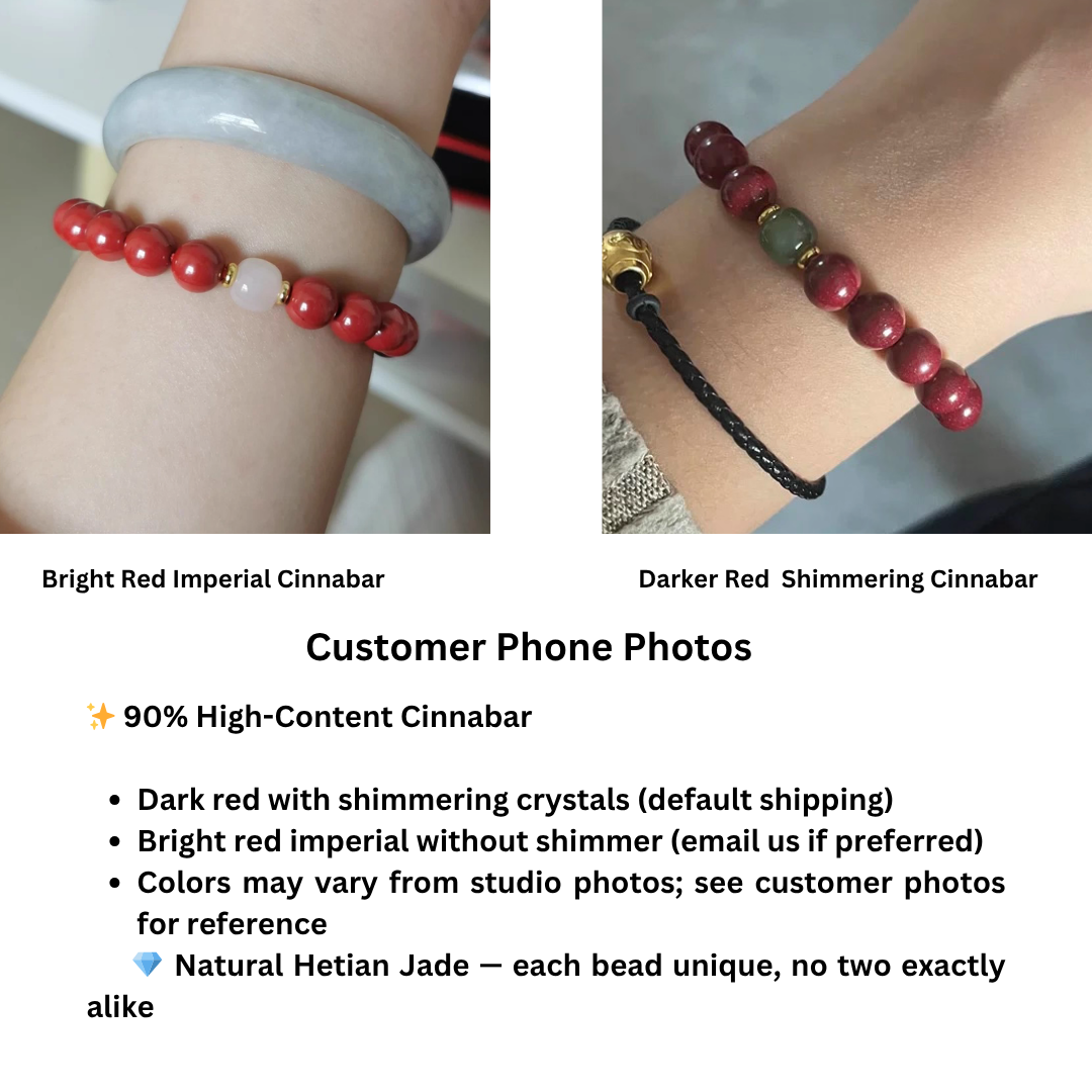 Handmade Feng Shui Energy Bracelet with 90 Red Cinnabar Beads