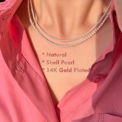 natural shell pearl necklace 14k gold plated shell beads 3mm 6mm