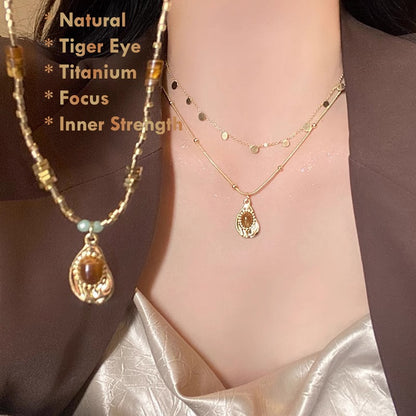Natural Tiger’s Eye Pendant Necklace on Titanium Chain – modern focus jewelry for women