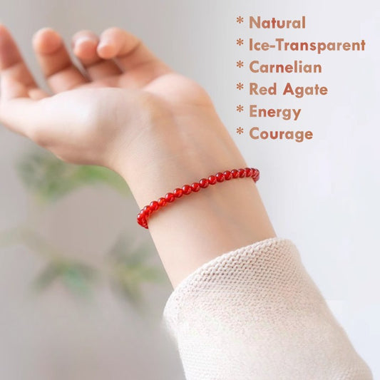 Natural ice-transparent carnelian bracelet with 4mm red agate beads