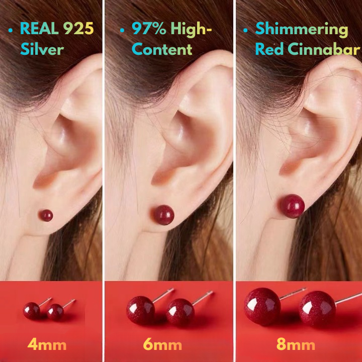 97% high-content red cinnabar stud earrings