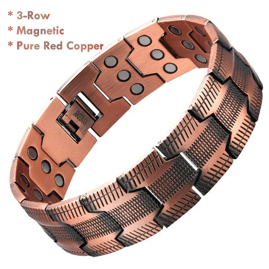 Men’s 3-Row Magnetic Pure Red Copper Bracelet