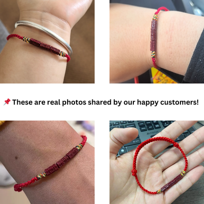 Mani Mantra Cinnabar Red String Bracelet – Wealth, Protection & Good Luck