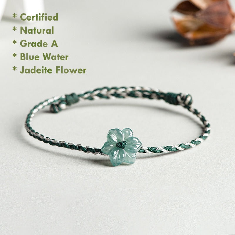 Blue Jadeite Jade Flower Bracelet – Certified Natural Grade A Handmade Jewelry