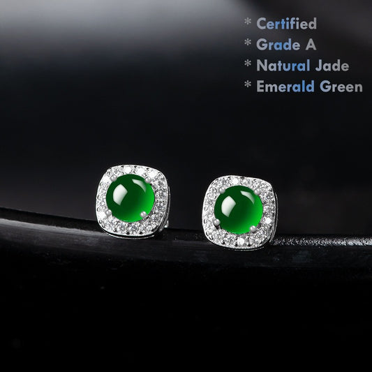 Certified Natural Grade A Emerald Green Jadeite Jade Bead Earrings – 925 Sterling Silver