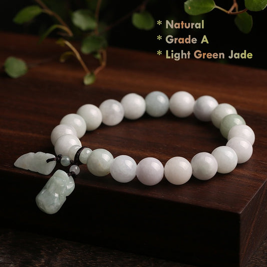 Natural Light Green Jadeite Jade Pixiu Bracelet – Prosperity, Protection & Feng Shui Wealth