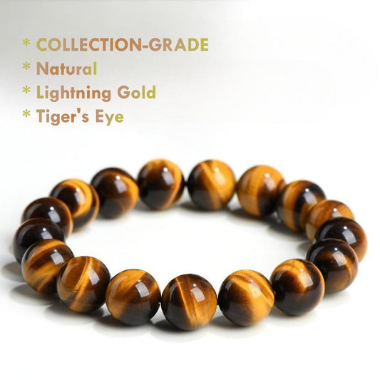 COLLECTION GRADE Lightning Gold Tiger’s Eye Bracelet – Premium Natural Gemstone Beads with Golden Flash