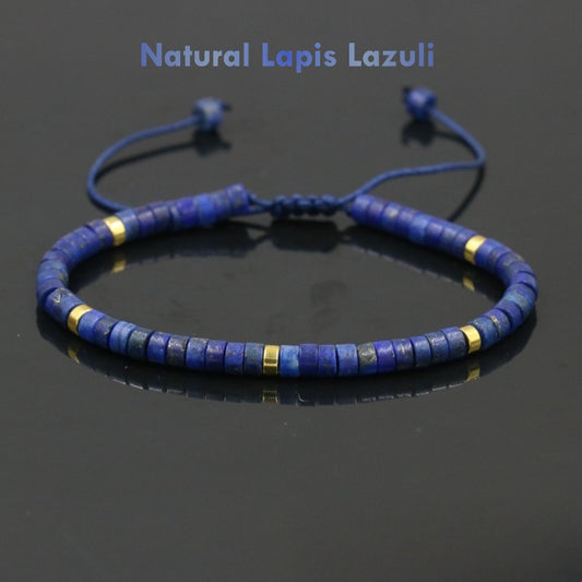 natural lapis lazuli 4mm bead bracelet with gold spacers