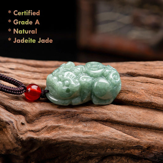 Certified Natural Grade A Jadeite Jade Pixiu Pendant Necklace