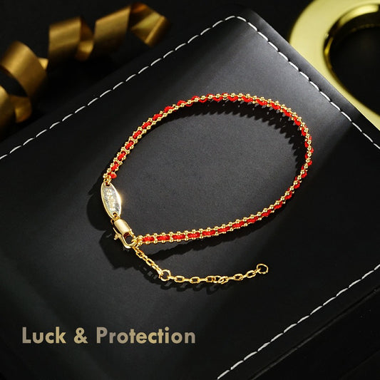 Handmade Red String Bracelet – Thin Red & Gold Prosperity Thread