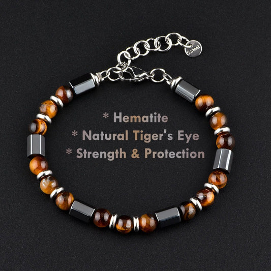 Men’s Hematite & Tiger’s Eye Titanium Bracelet Natural Stone Jewelry