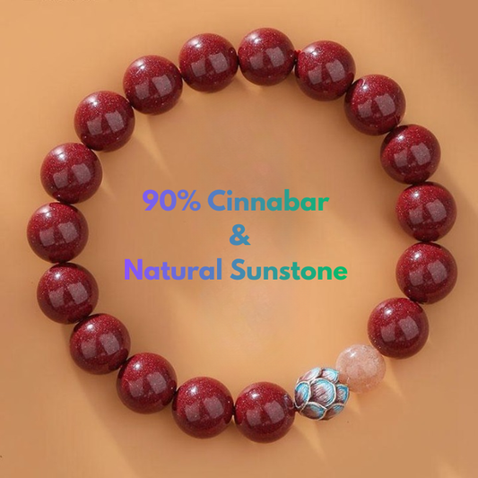 red cinnabar sunstone prosperity bracelet for women