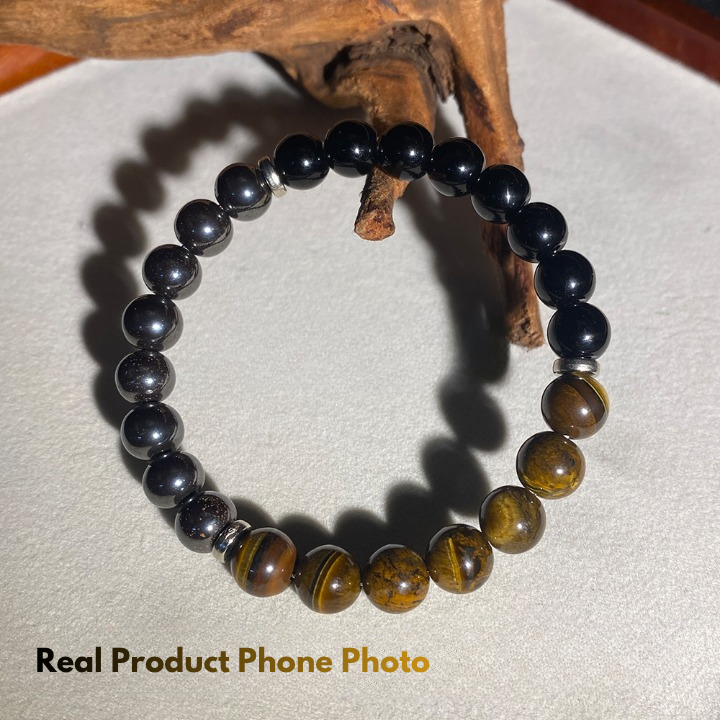 Handmade men's bracelet with Black Obsidian Tiger Eye and Hematite