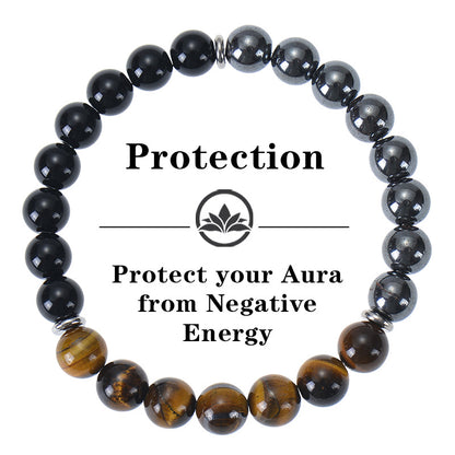 Natural Black Obsidian, Tiger Eye and Hematite gemstone beads